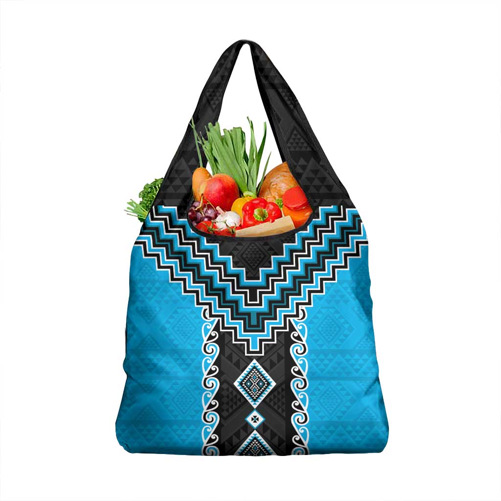 Sky Blue Niho Taniwha Mix Poutama Grocery Bag Unique Taniko Aotearoa