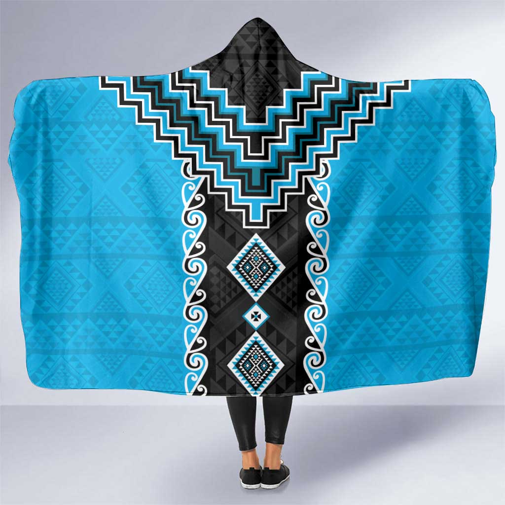 Sky Blue Niho Taniwha Mix Poutama Hooded Blanket Unique Taniko Aotearoa LT01 One Size Sky Blue - Polynesian Pride