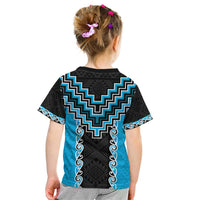 Sky Blue Niho Taniwha Mix Poutama Kid T Shirt Unique Taniko Aotearoa LT01 - Polynesian Pride