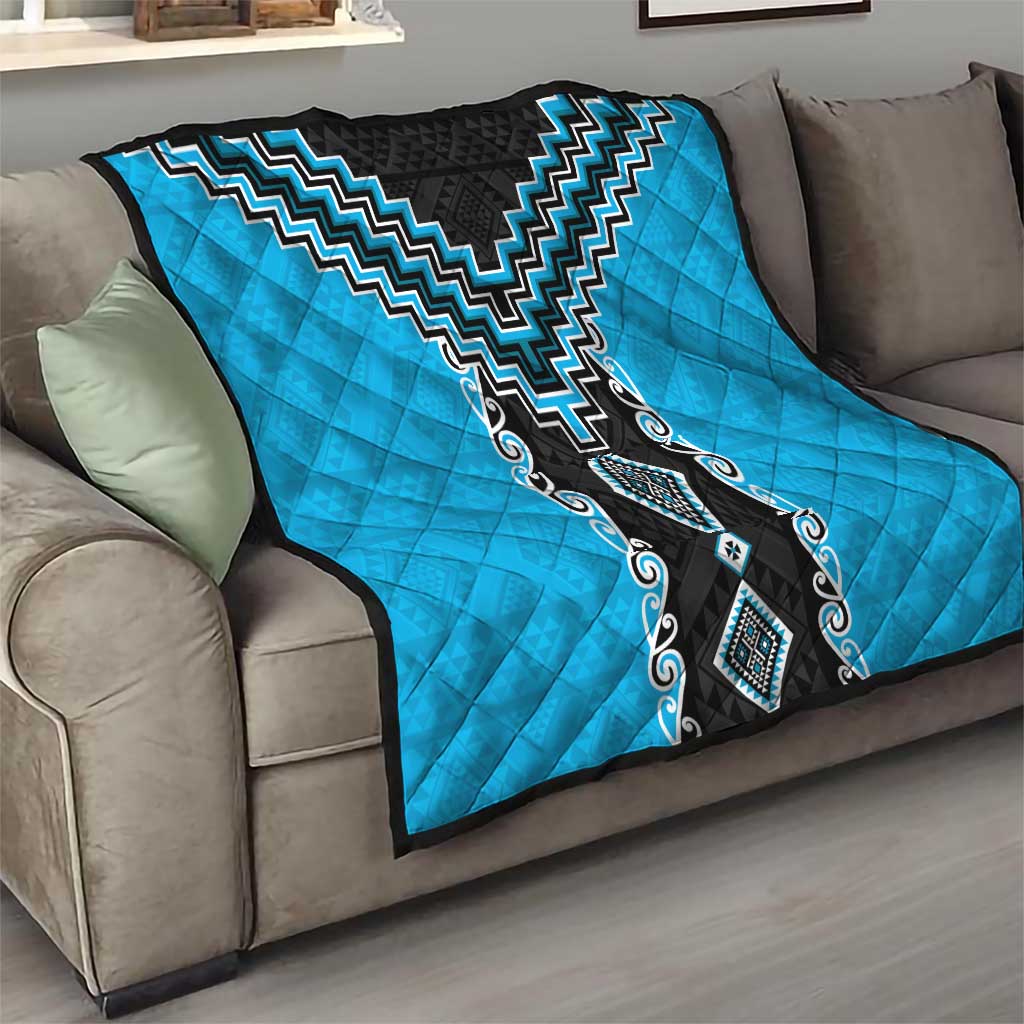 Sky Blue Niho Taniwha Mix Poutama Quilt Unique Taniko Aotearoa