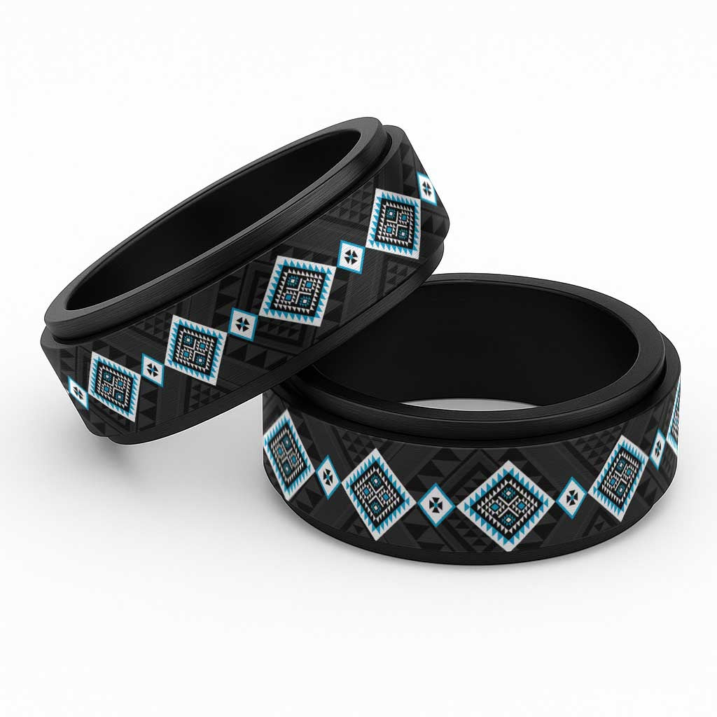 Sky Blue Niho Taniwha Mix Poutama Spinner Ring Unique Taniko Aotearoa - Polynesian Pride