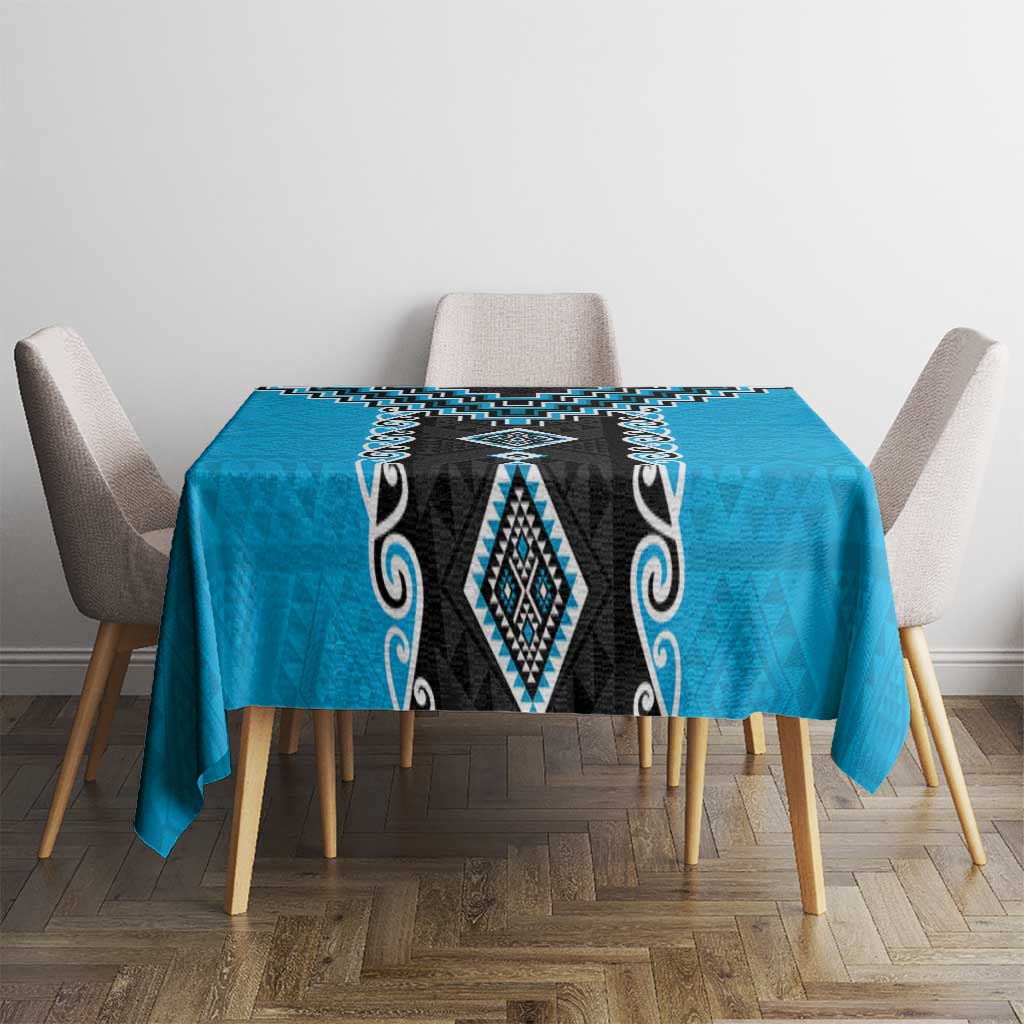 Sky Blue Niho Taniwha Mix Poutama Tablecloth Unique Taniko Aotearoa