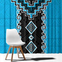 Sky Blue Niho Taniwha Mix Poutama Window Curtain Unique Taniko Aotearoa
