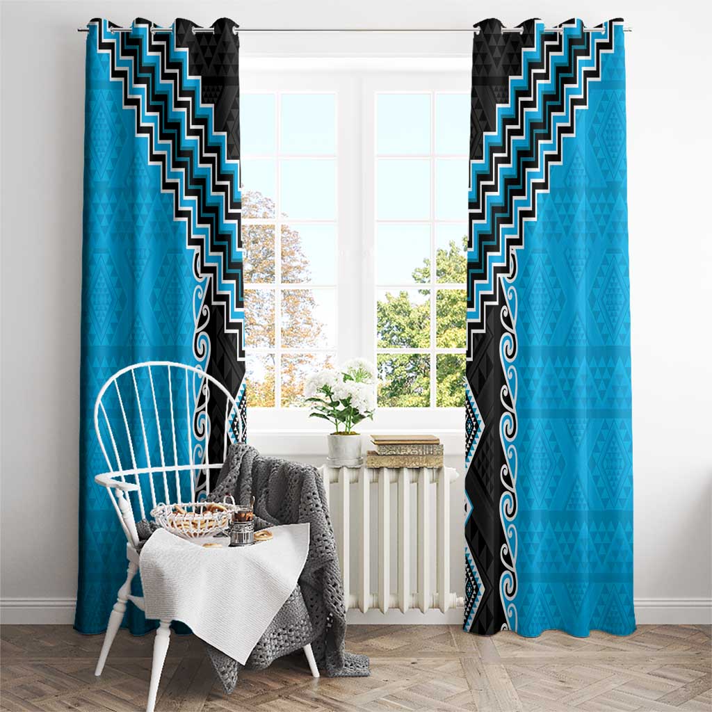 Sky Blue Niho Taniwha Mix Poutama Window Curtain Unique Taniko Aotearoa