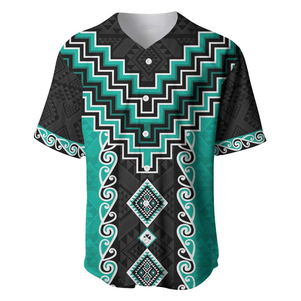 Teal Niho Taniwha Mix Poutama Baseball Jersey Unique Taniko Aotearoa LT01 Teal - Polynesian Pride