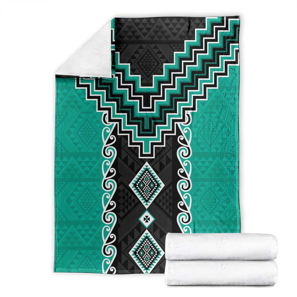 Teal Niho Taniwha Mix Poutama Blanket Unique Taniko Aotearoa