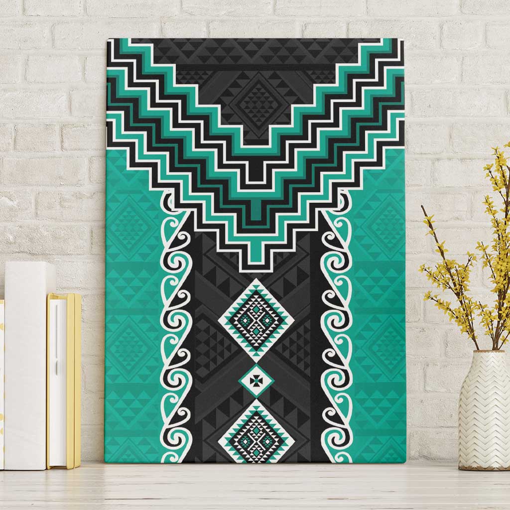 Teal Niho Taniwha Mix Poutama Canvas Wall Art Unique Taniko Aotearoa
