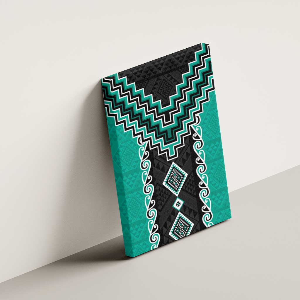 Teal Niho Taniwha Mix Poutama Canvas Wall Art Unique Taniko Aotearoa