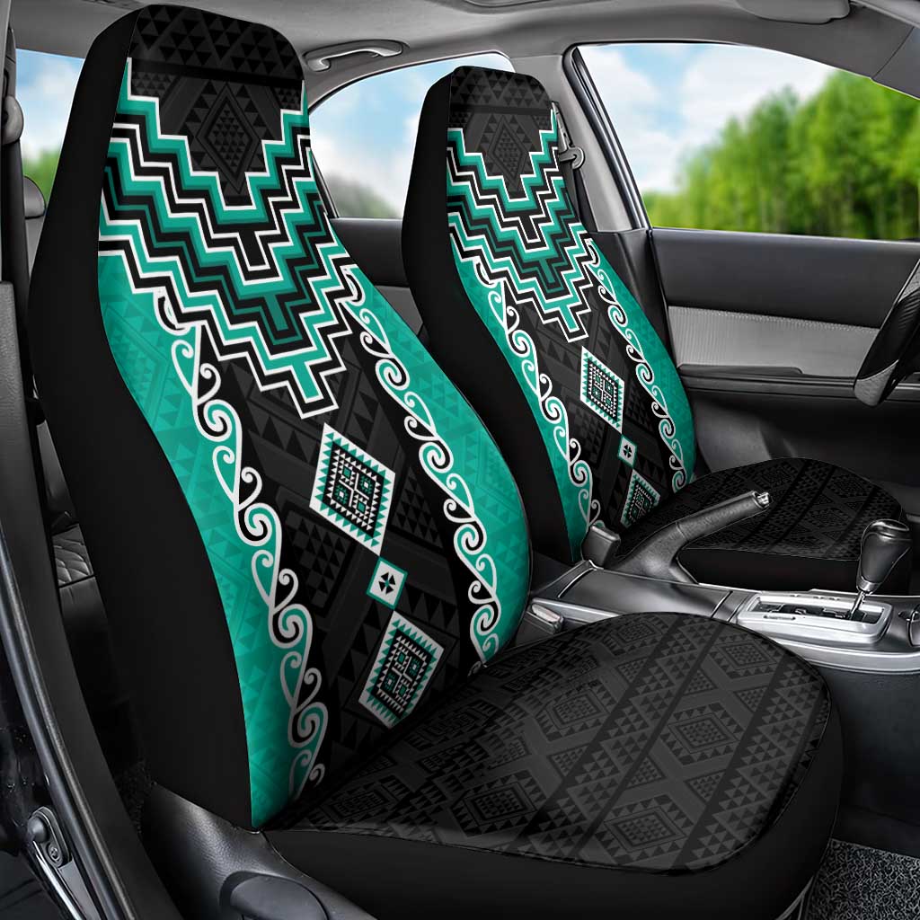 Teal Niho Taniwha Mix Poutama Car Seat Cover Unique Taniko Aotearoa