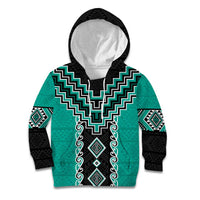 Teal Niho Taniwha Mix Poutama Kid Hoodie Unique Taniko Aotearoa LT01 Hoodie Teal - Polynesian Pride
