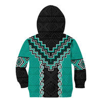 Teal Niho Taniwha Mix Poutama Kid Hoodie Unique Taniko Aotearoa LT01 - Polynesian Pride