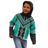Teal Niho Taniwha Mix Poutama Kid Hoodie Unique Taniko Aotearoa LT01 - Polynesian Pride