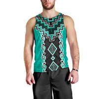 Teal Niho Taniwha Mix Poutama Men Tank Top Unique Taniko Aotearoa
