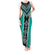 Teal Niho Taniwha Mix Poutama Tank Maxi Dress Unique Taniko Aotearoa