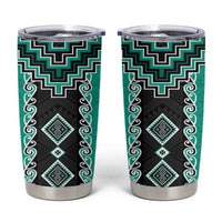 Teal Niho Taniwha Mix Poutama Tumbler Cup Unique Taniko Aotearoa