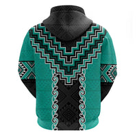 Teal Niho Taniwha Mix Poutama Zip Hoodie Unique Taniko Aotearoa