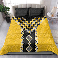 Yellow Niho Taniwha Mix Poutama Bedding Set Unique Taniko Aotearoa