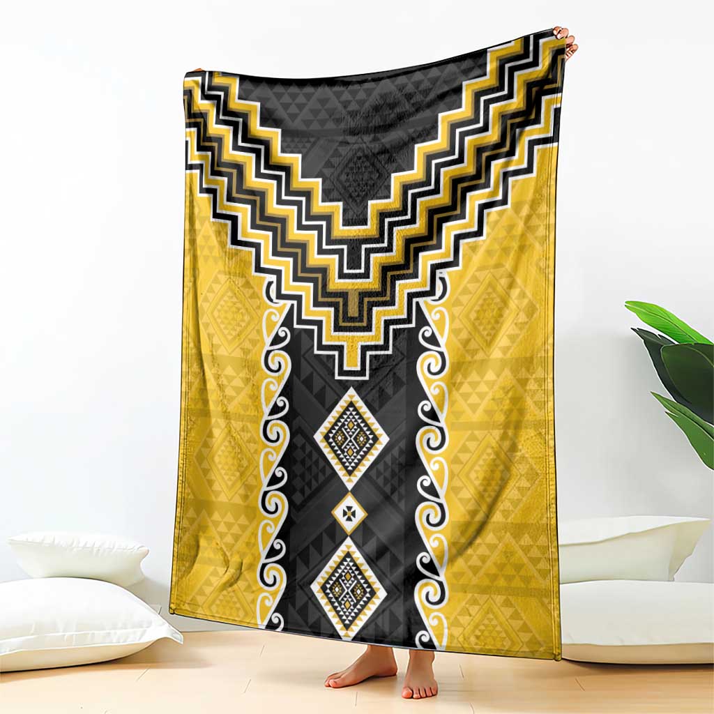 Yellow Niho Taniwha Mix Poutama Blanket Unique Taniko Aotearoa