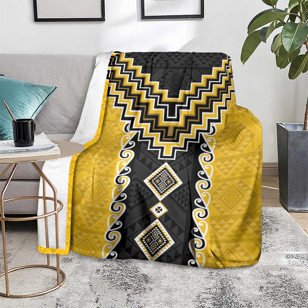 Yellow Niho Taniwha Mix Poutama Blanket Unique Taniko Aotearoa