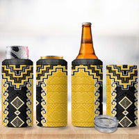 Yellow Niho Taniwha Mix Poutama 4 in 1 Can Cooler Tumbler Unique Taniko Aotearoa