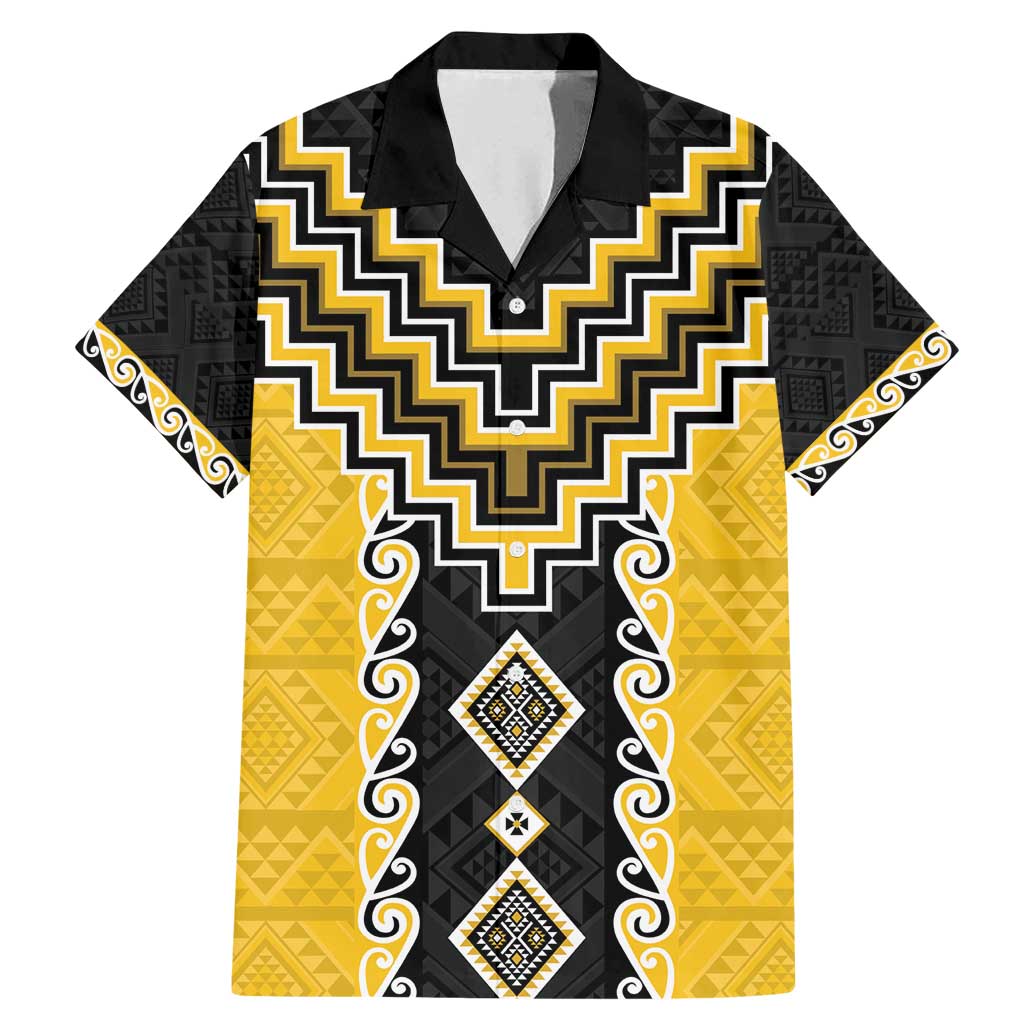 Yellow Niho Taniwha Mix Poutama Family Matching Mermaid Dress and Hawaiian Shirt Unique Taniko Aotearoa