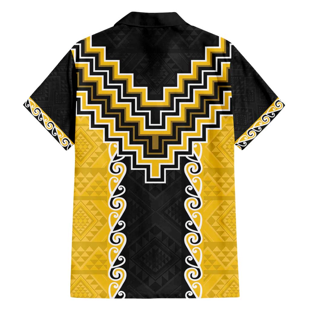 Yellow Niho Taniwha Mix Poutama Family Matching Puletasi and Hawaiian Shirt Unique Taniko Aotearoa