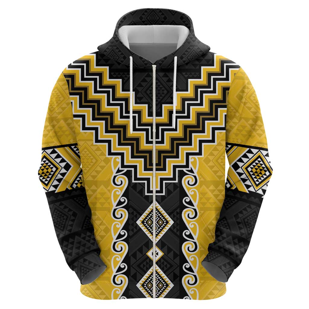 Yellow Niho Taniwha Mix Poutama Hoodie Unique Taniko Aotearoa
