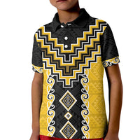Yellow Niho Taniwha Mix Poutama Kid Polo Shirt Unique Taniko Aotearoa LT01 Kid Yellow - Polynesian Pride