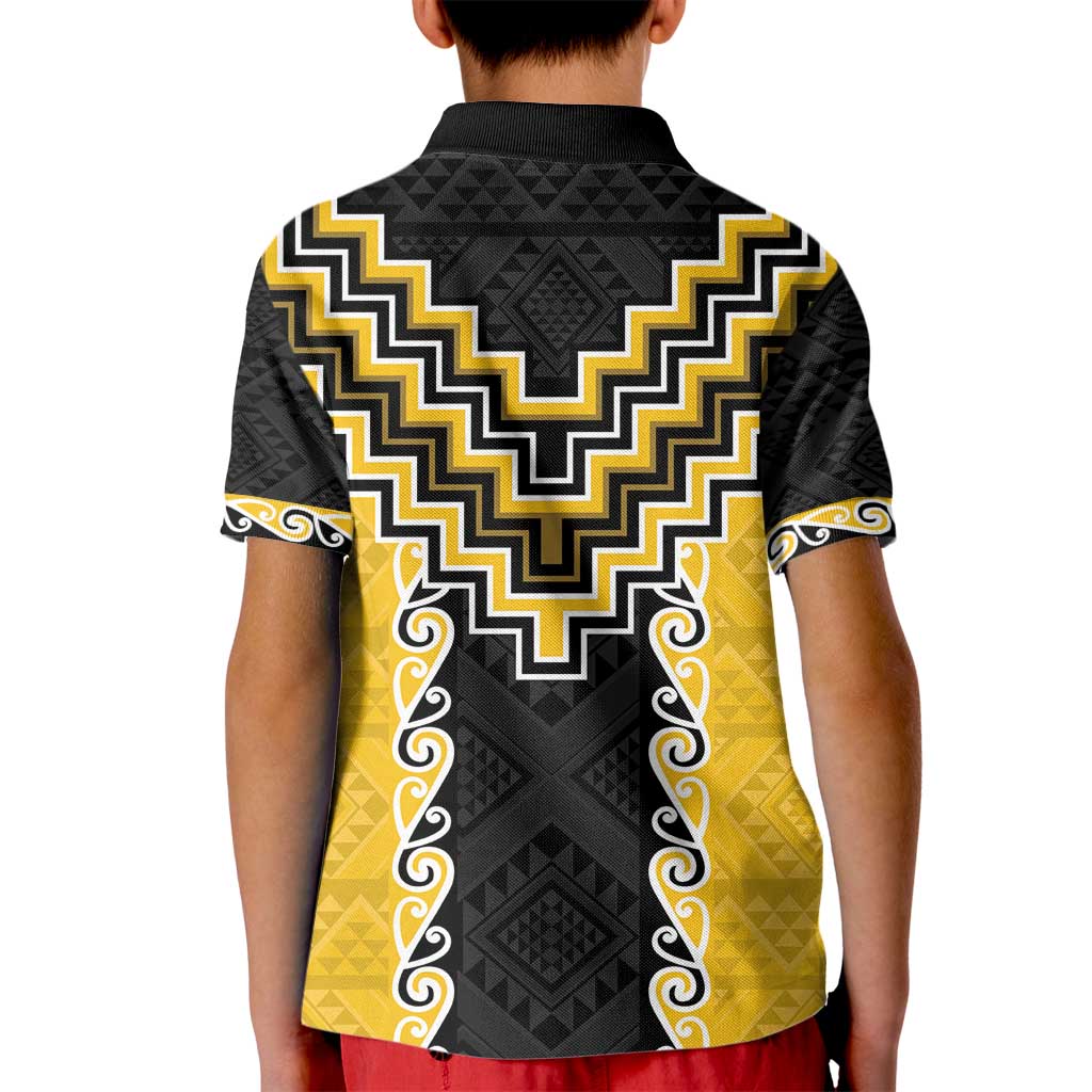 Yellow Niho Taniwha Mix Poutama Kid Polo Shirt Unique Taniko Aotearoa LT01 - Polynesian Pride