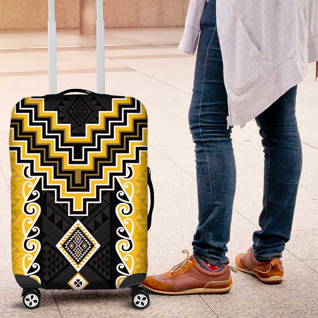 Yellow Niho Taniwha Mix Poutama Luggage Cover Unique Taniko Aotearoa
