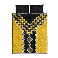 Yellow Niho Taniwha Mix Poutama Quilt Bed Set Unique Taniko Aotearoa