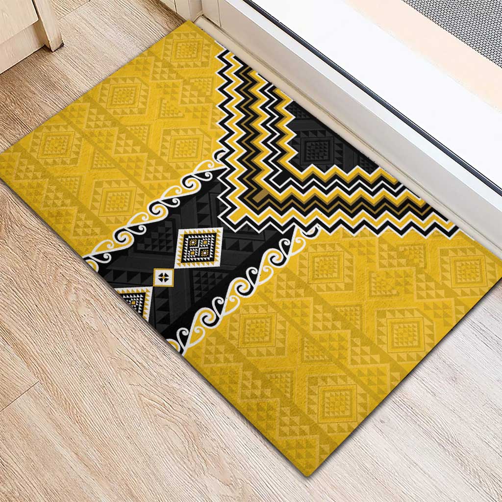 Yellow Niho Taniwha Mix Poutama Rubber Doormat Unique Taniko Aotearoa