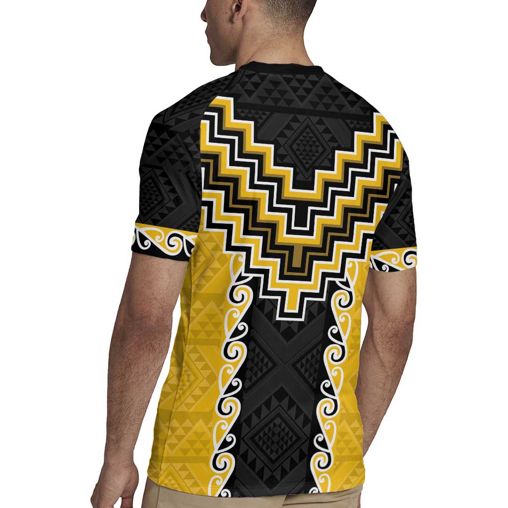 Yellow Niho Taniwha Mix Poutama Rugby Jersey Unique Taniko Aotearoa