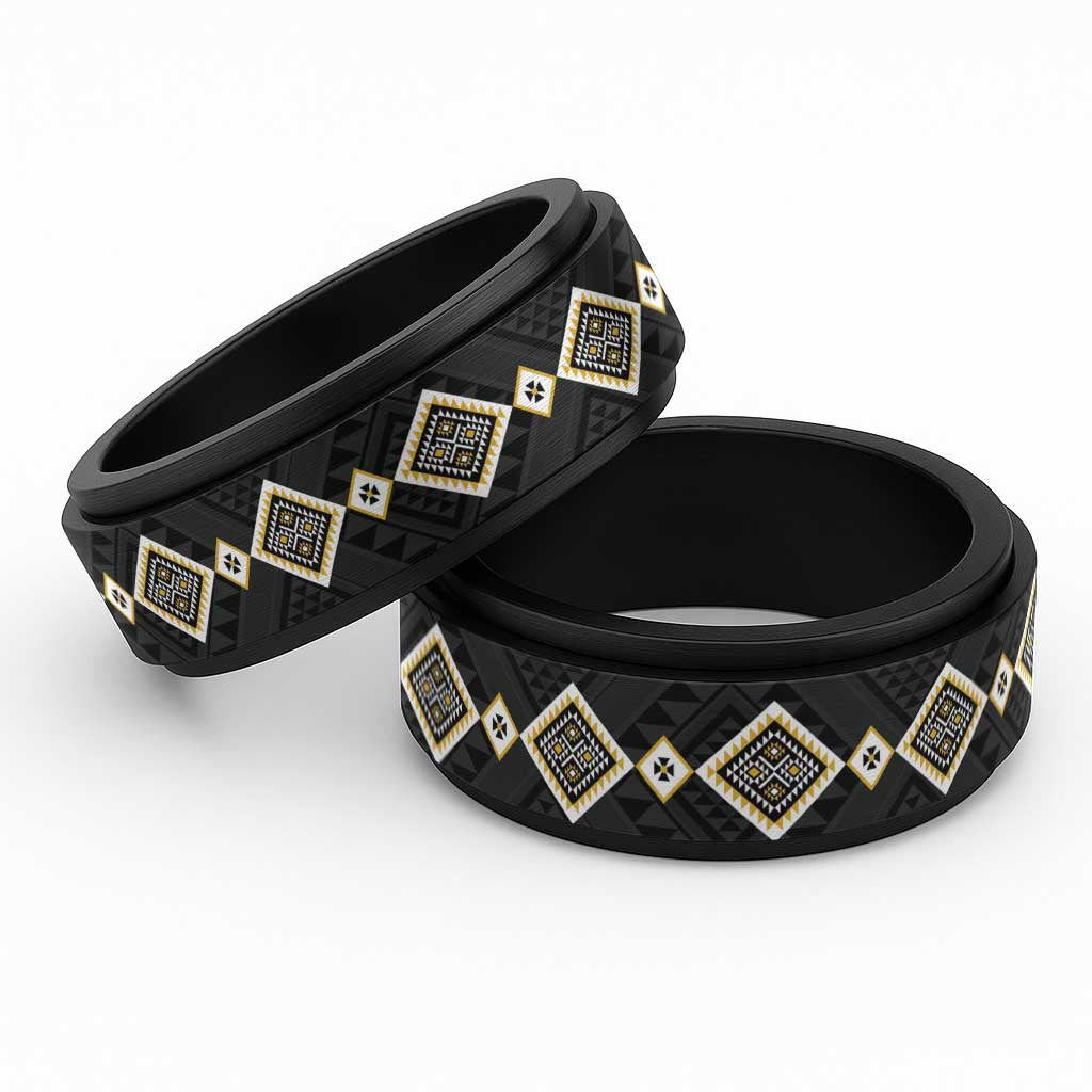 Yellow Niho Taniwha Mix Poutama Spinner Ring Unique Taniko Aotearoa - Polynesian Pride