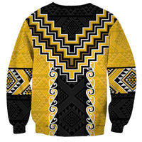 Yellow Niho Taniwha Mix Poutama Sweatshirt Unique Taniko Aotearoa