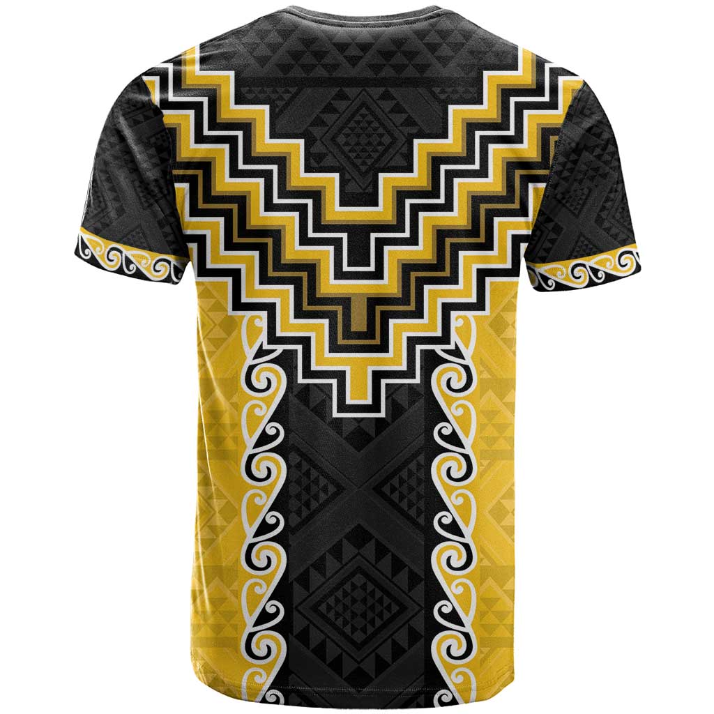 Yellow Niho Taniwha Mix Poutama T Shirt Unique Taniko Aotearoa