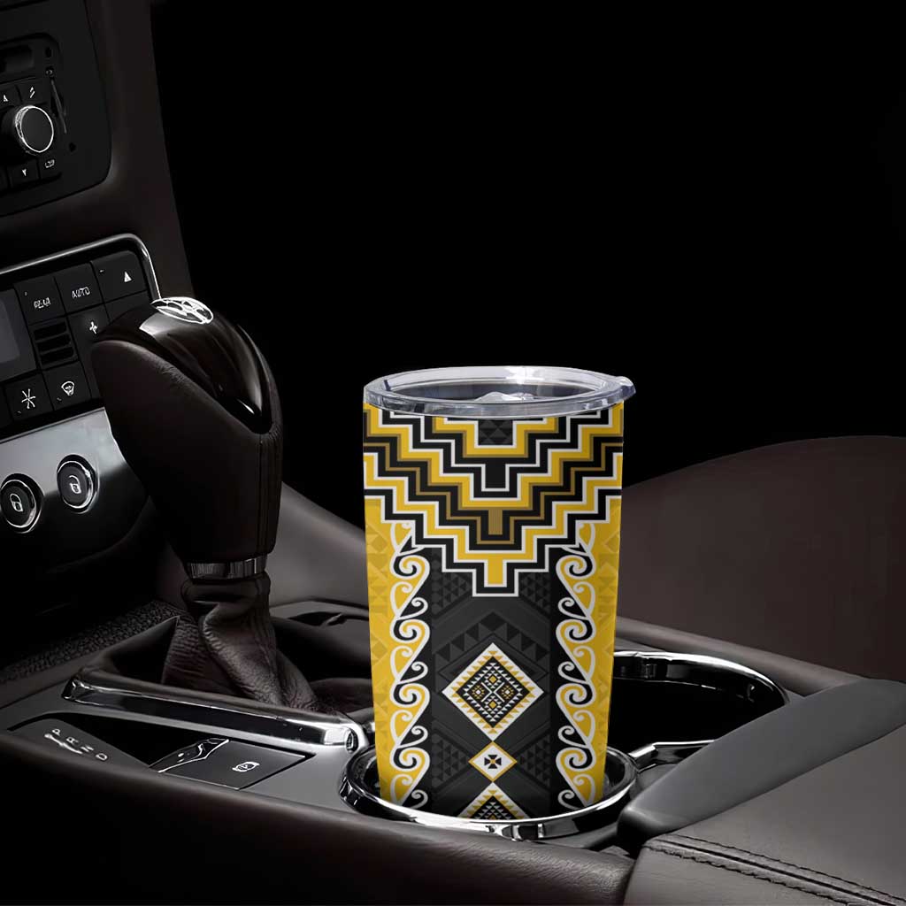 Yellow Niho Taniwha Mix Poutama Tumbler Cup Unique Taniko Aotearoa