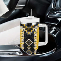 Yellow Niho Taniwha Mix Poutama Tumbler With Handle Unique Taniko Aotearoa