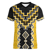 Yellow Niho Taniwha Mix Poutama Women V-Neck T-Shirt Unique Taniko Aotearoa LT01 Female Yellow - Polynesian Pride