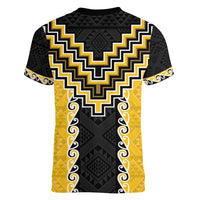 Yellow Niho Taniwha Mix Poutama Women V-Neck T-Shirt Unique Taniko Aotearoa LT01 - Polynesian Pride