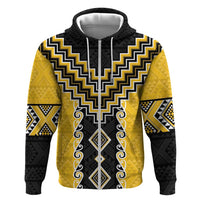 Yellow Niho Taniwha Mix Poutama Zip Hoodie Unique Taniko Aotearoa