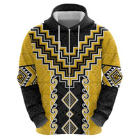 Yellow Niho Taniwha Mix Poutama Zip Hoodie Unique Taniko Aotearoa