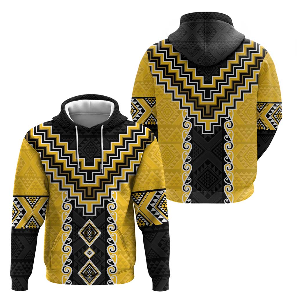 Yellow Niho Taniwha Mix Poutama Zip Hoodie Unique Taniko Aotearoa