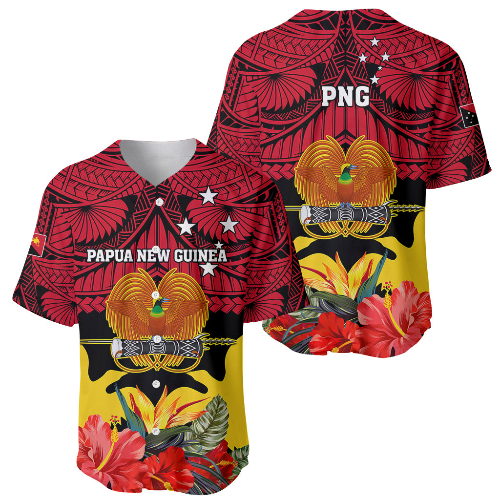 Papua New Guinea Baseball Jersey Bird Of Paradise Mix Polynesian Pattern LT01 - Polynesian Pride