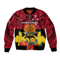 Papua New Guinea Bomber Jacket Bird Of Paradise Mix Polynesian Pattern LT01 Unisex Red - Polynesian Pride