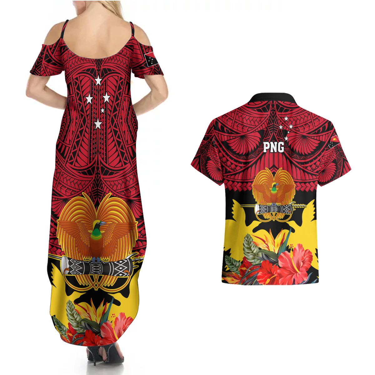 Papua New Guinea Couples Matching Summer Maxi Dress and Hawaiian Shirt Bird Of Paradise Mix Polynesian Pattern LT01 - Polynesian Pride