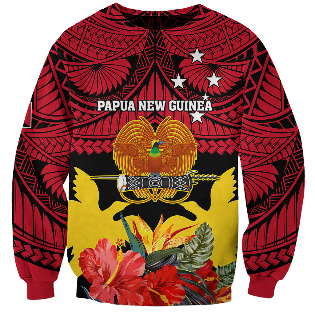 Papua New Guinea Sweatshirt Bird Of Paradise Mix Polynesian Pattern LT01 Unisex Red - Polynesian Pride