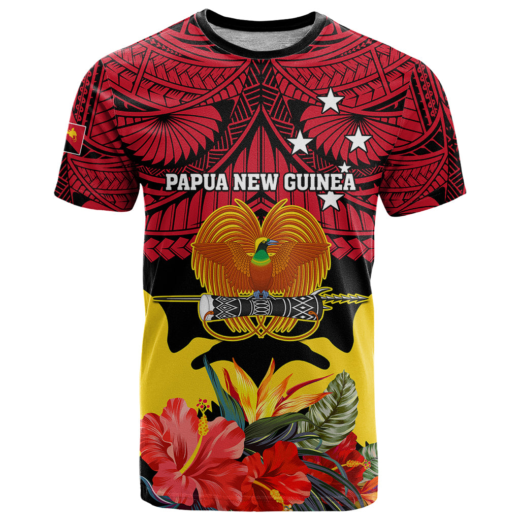 Papua New Guinea T Shirt Bird Of Paradise Mix Polynesian Pattern LT01 Red - Polynesian Pride