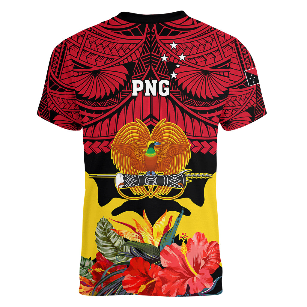 Papua New Guinea Women V Neck T Shirt Bird Of Paradise Mix Polynesian Pattern LT01 - Polynesian Pride