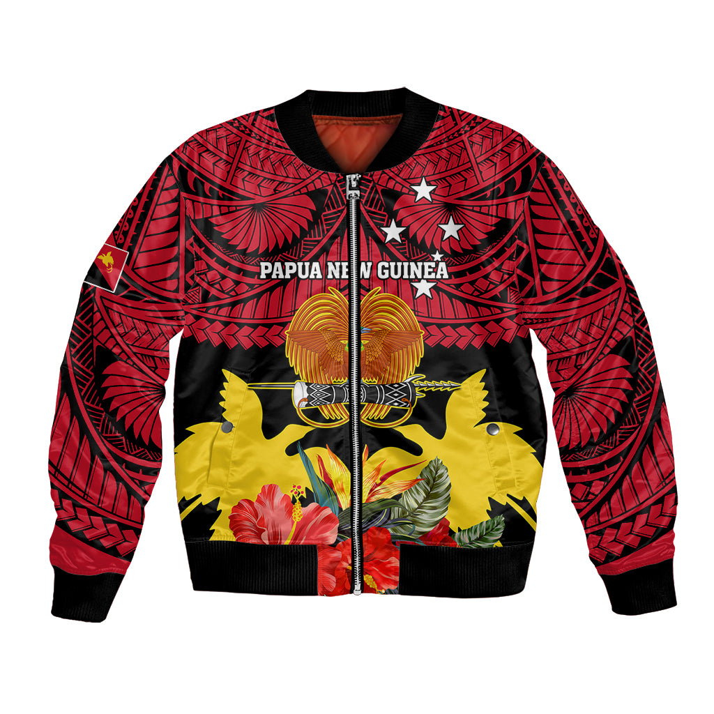 Personalised Papua New Guinea Bomber Jacket Bird Of Paradise Mix Polynesian Pattern LT01 Unisex Red - Polynesian Pride